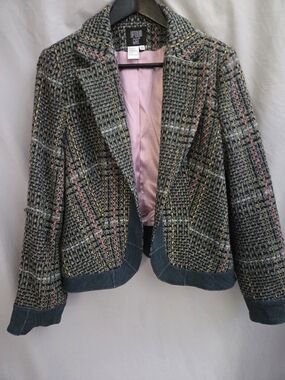 Vintage Tweed Plaid Blazer with Pink Lining